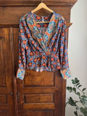 Free People Falling For You floral printed wrap blouse
